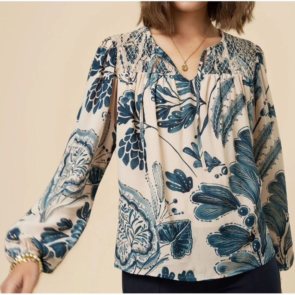 Spartina 449 Melissa Blouse Serpentine Foliage‎ Moonlight M Cottagecore Luxury